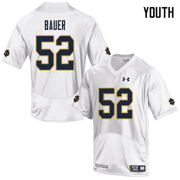 Youth #52 Bo Bauer Notre Dame Fighting Irish College Football Jerseys Sale-White